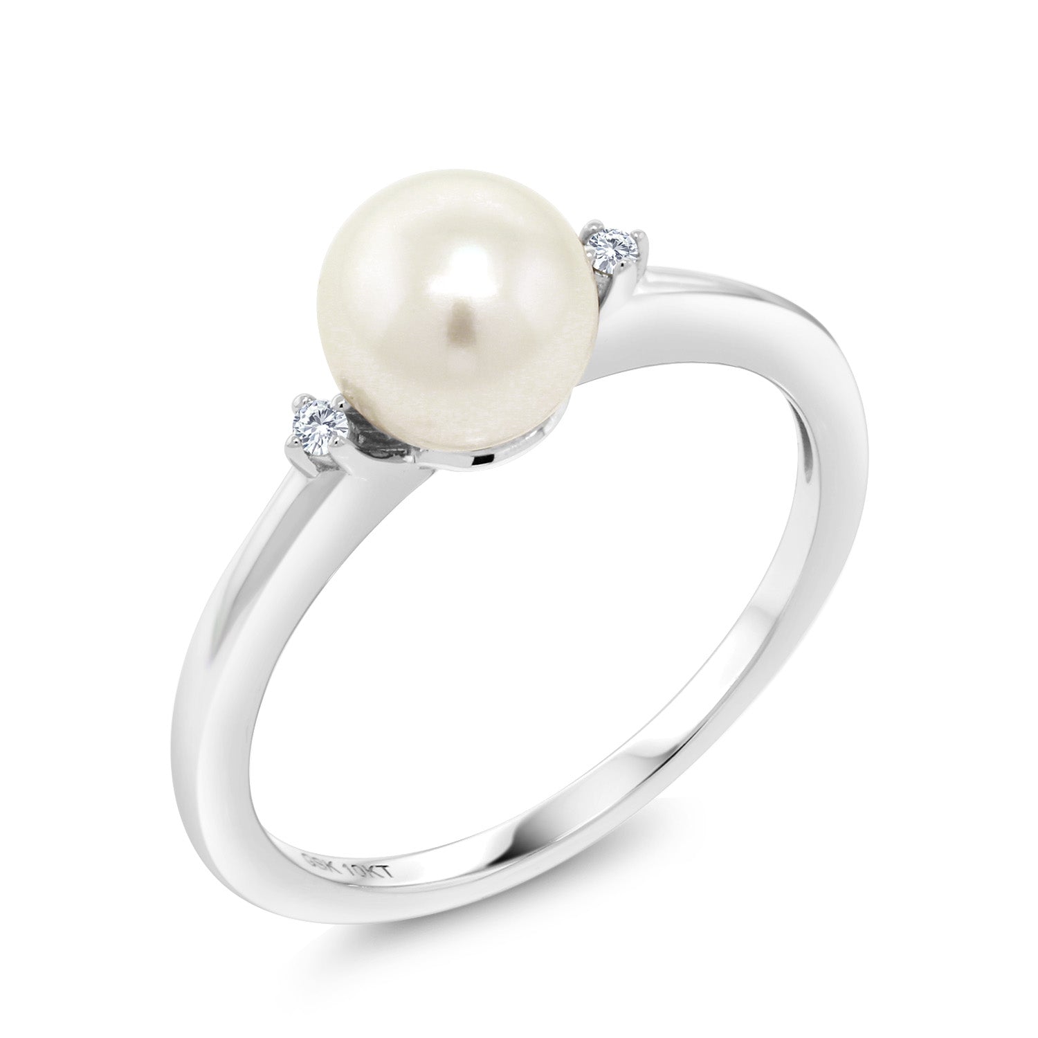 10K White Gold 7MM Cultured Freshwater Pearl and White Diamond Engagement Ring | Gold Ring For Women | Available In Size 5, 6, 7, 8, 9