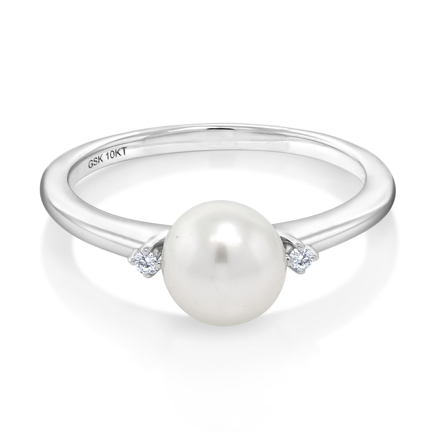 10K White Gold 7MM Cultured Freshwater Pearl and White Diamond Engagement Ring | Gold Ring For Women | Available In Size 5, 6, 7, 8, 9