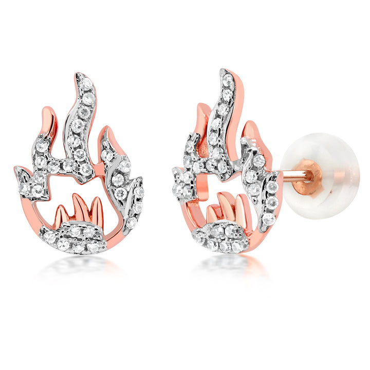 Design by GORALSKA 10K Solid Rose Gold 0.18 Cttw Diamond Flame Stud Earrings