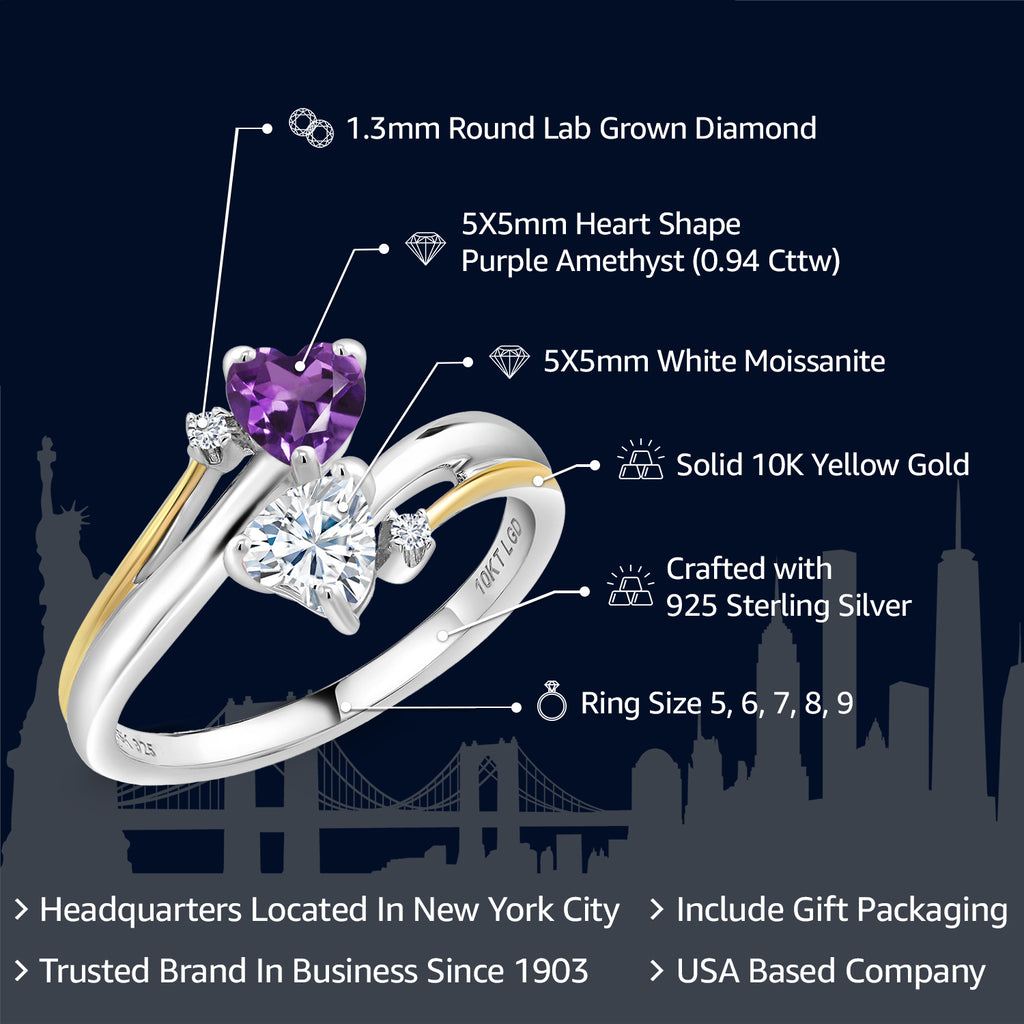 Amethyst - Moissanite and Lab Grown Diamond_8_Ring in 925 Sterling Silver and 10K Yellow Gold