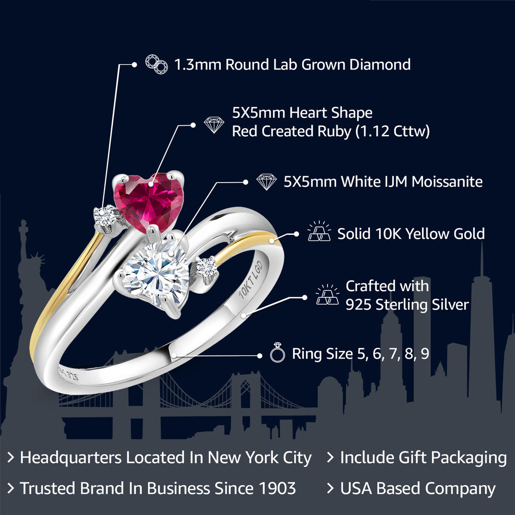 Created Ruby - Moissanite and Lab Grown Diamond_8_Ring in 925 Sterling Silver and 10K Yellow Gold