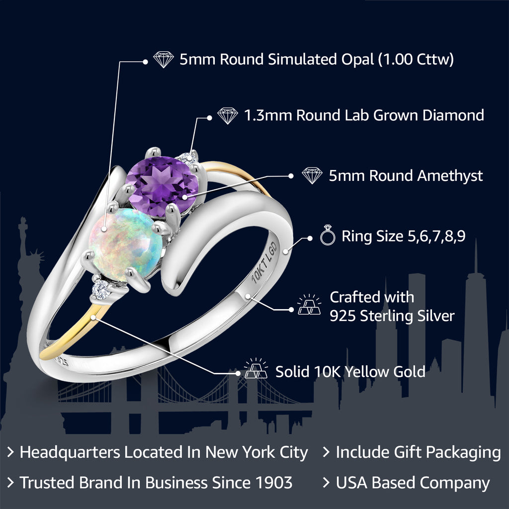 Amethyst - Opal and Lab Grown Diamond_7_Ring in 925 Sterling Silver and 10K Yellow Gold