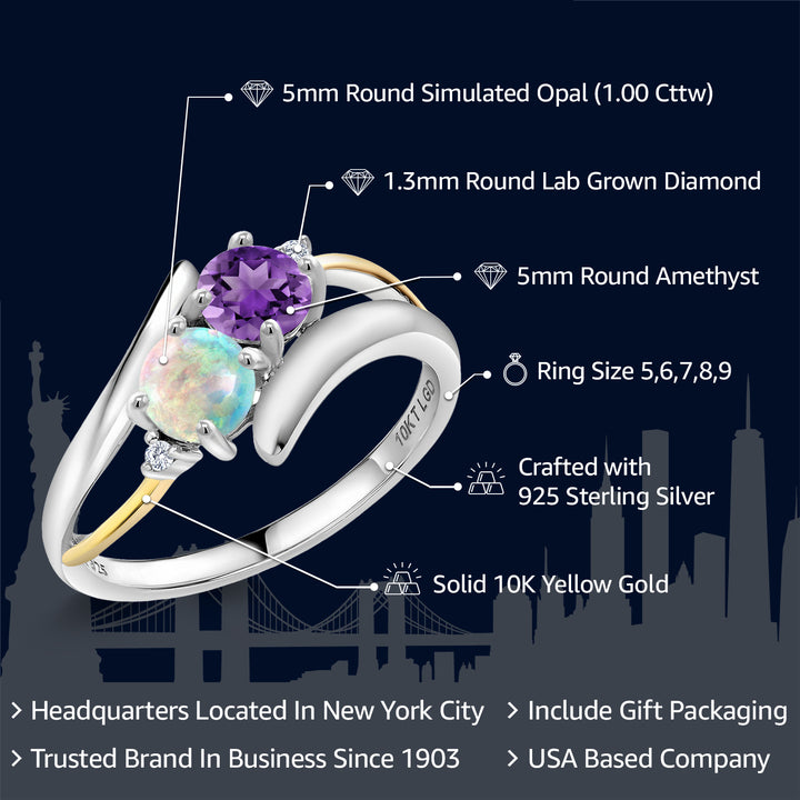 Amethyst - Opal and Lab Grown Diamond_7_Ring in 925 Sterling Silver and 10K Yellow Gold