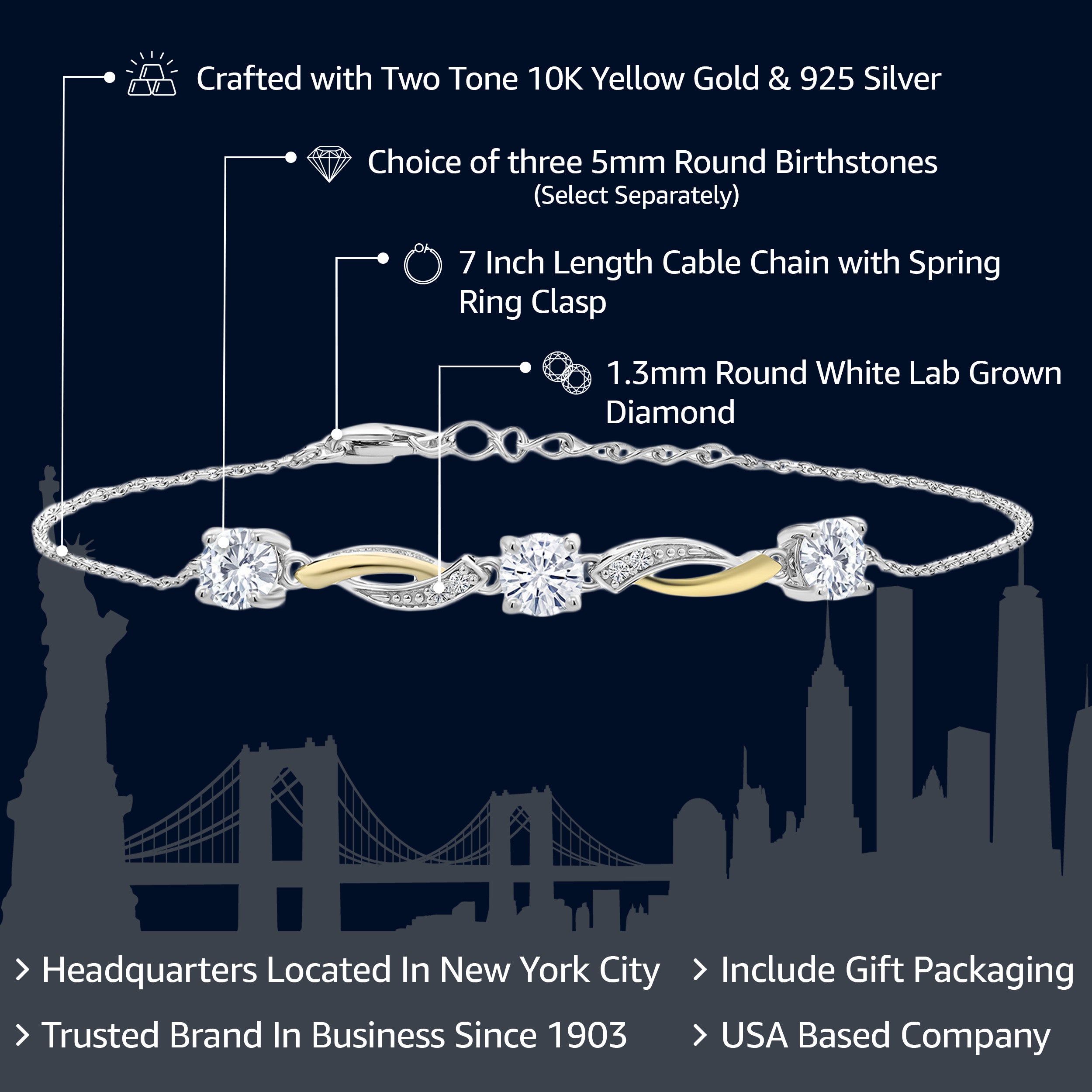 2-Tone 925 Sterling Silver and 10K Yellow Gold Lab Grown Diamond and White Moissanite Tennis Bracelet For Women (1.54 Cttw, E-F Color, 7 Inch, with 1 Inch Extender)