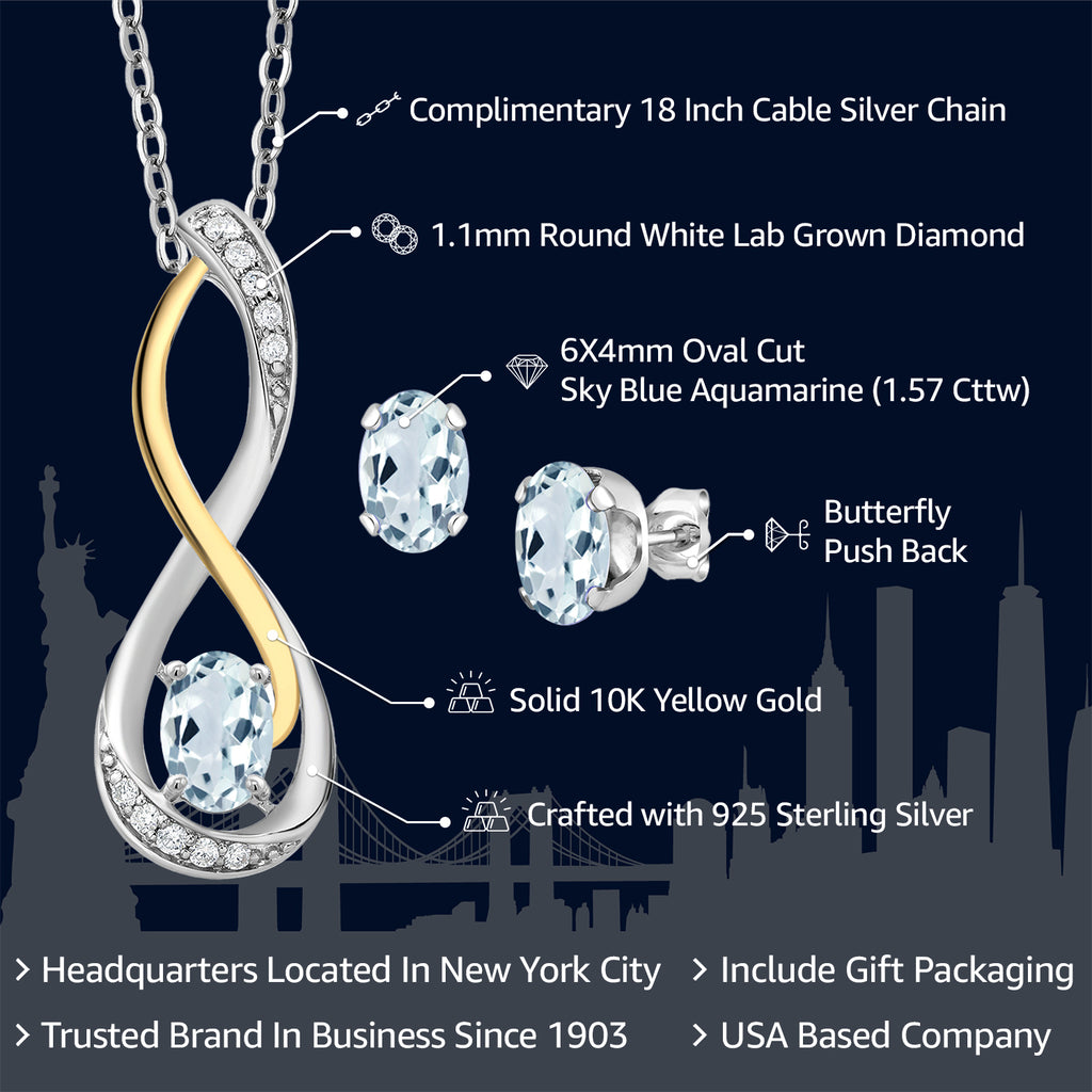 Pendant Earrings Set in 925 Sterling Silver and 10K Yellow Gold