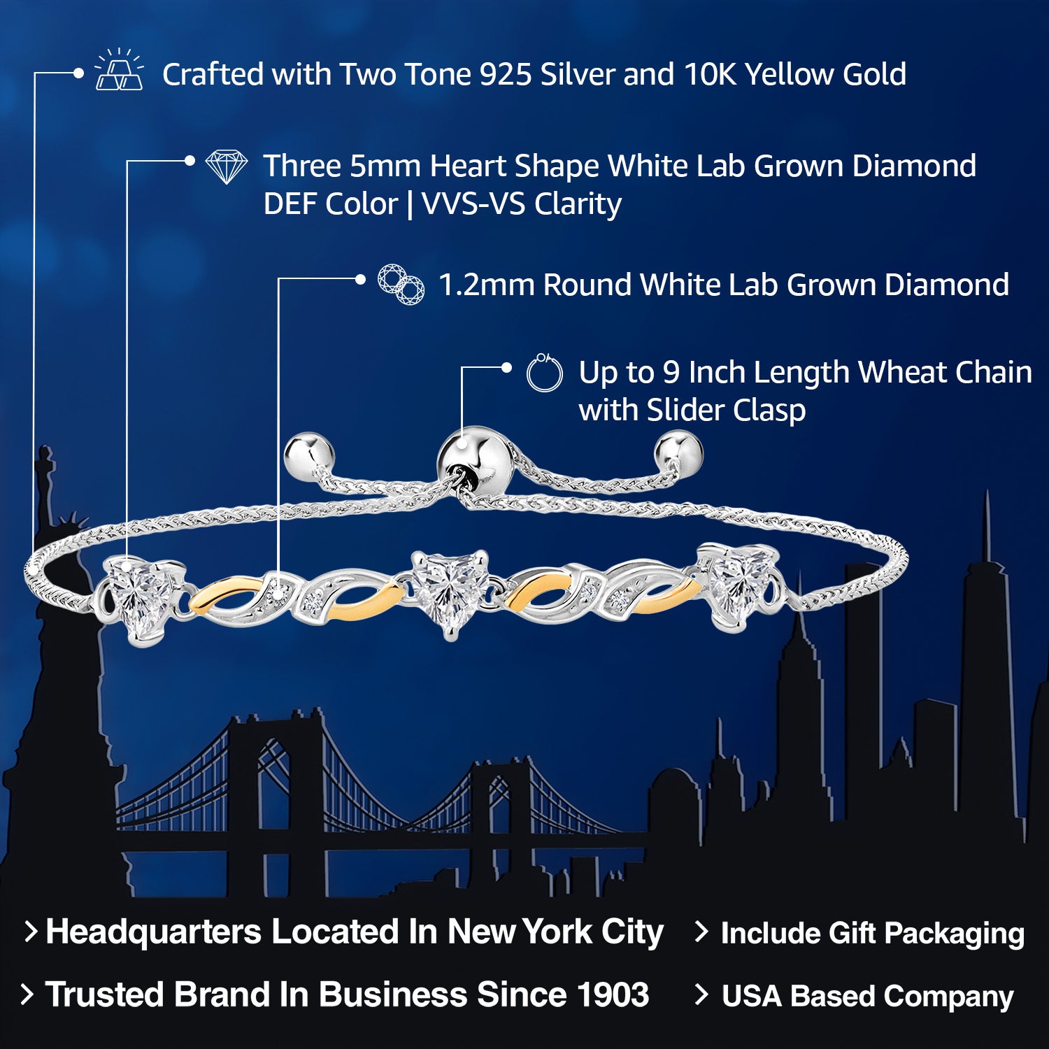 Bracelet in 925 Sterling Silver and 10K Yellow Gold