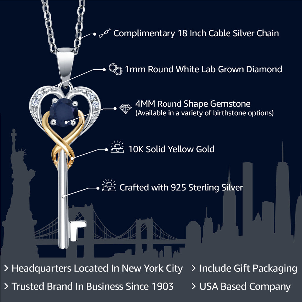Sapphire - September_Pendant in 925 Sterling Silver and 10K Yellow Gold