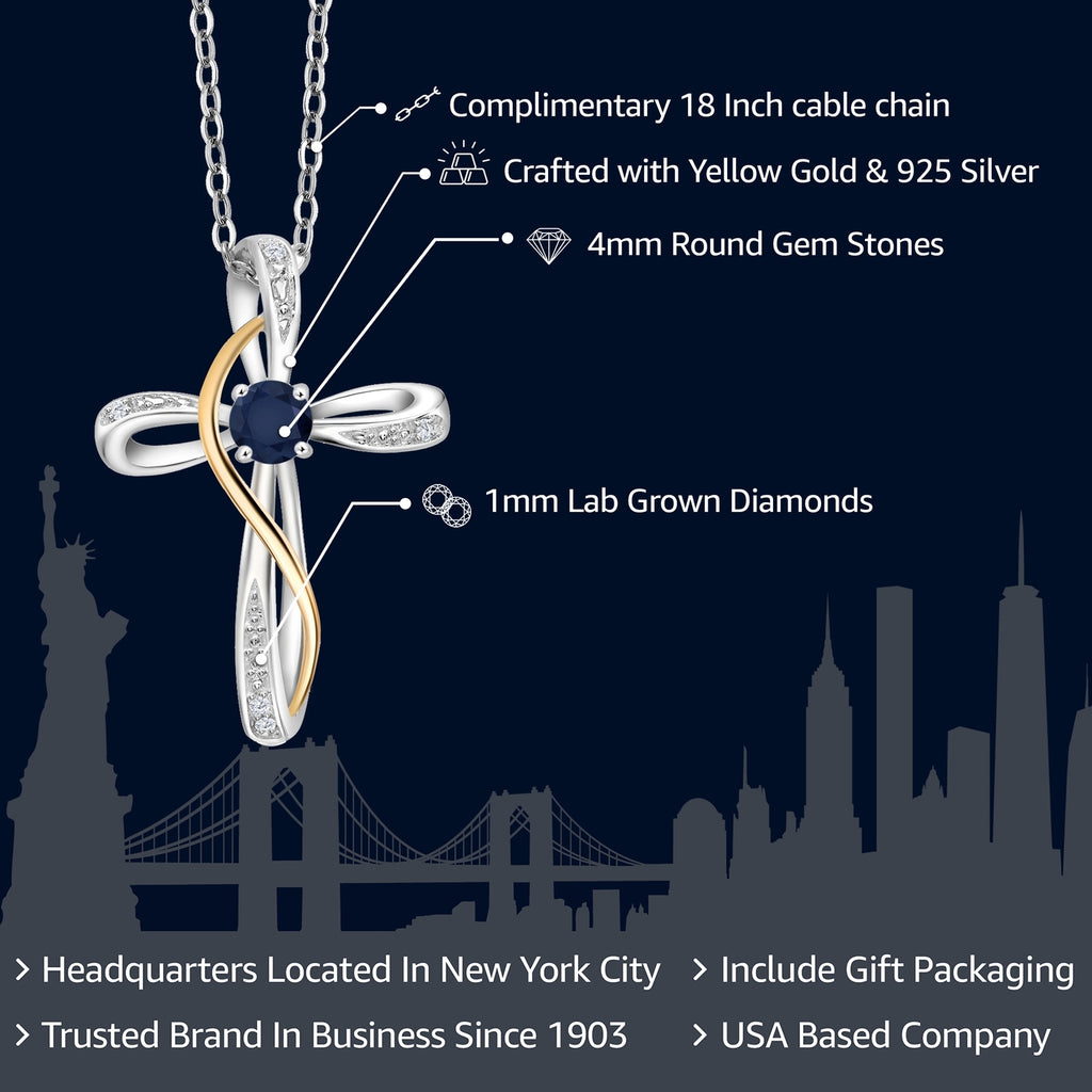 Sapphire - September_Pendant in 925 Sterling Silver and 10K Yellow Gold