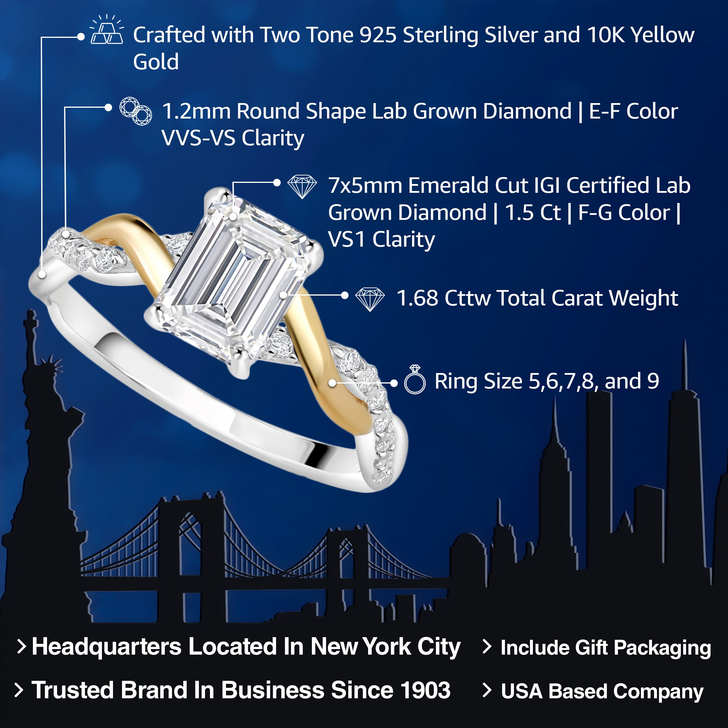 Ring in 925 Sterling Silver and 10K Yellow Gold