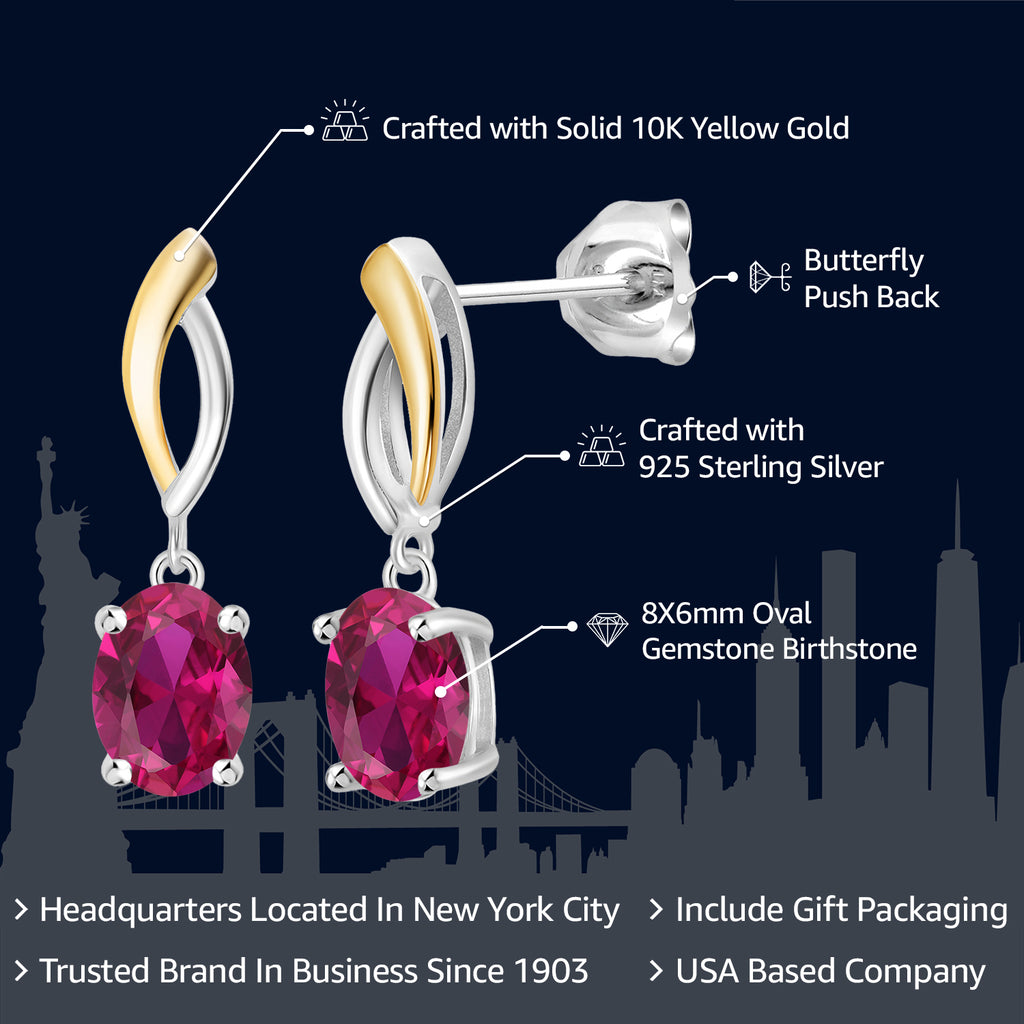 Created Ruby_Earrings in 925 Sterling Silver and 10K Yellow Gold