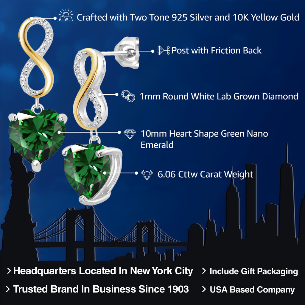 Green Nano Emerald - May_Earrings in 925 Sterling Silver and 10K Yellow Gold