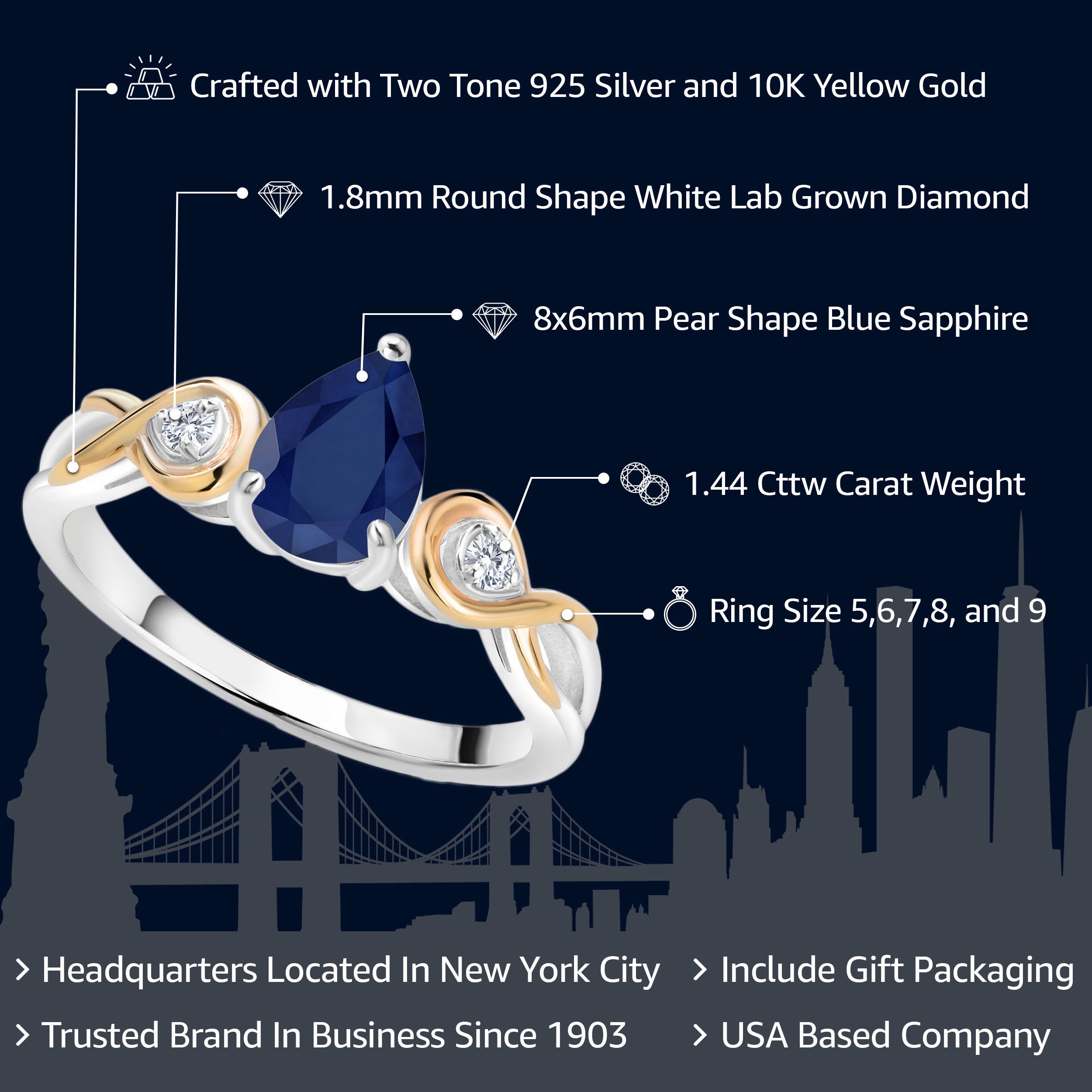 Ring in 925 Sterling Silver and 10K Yellow Gold