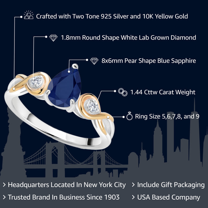 Ring in 925 Sterling Silver and 10K Yellow Gold