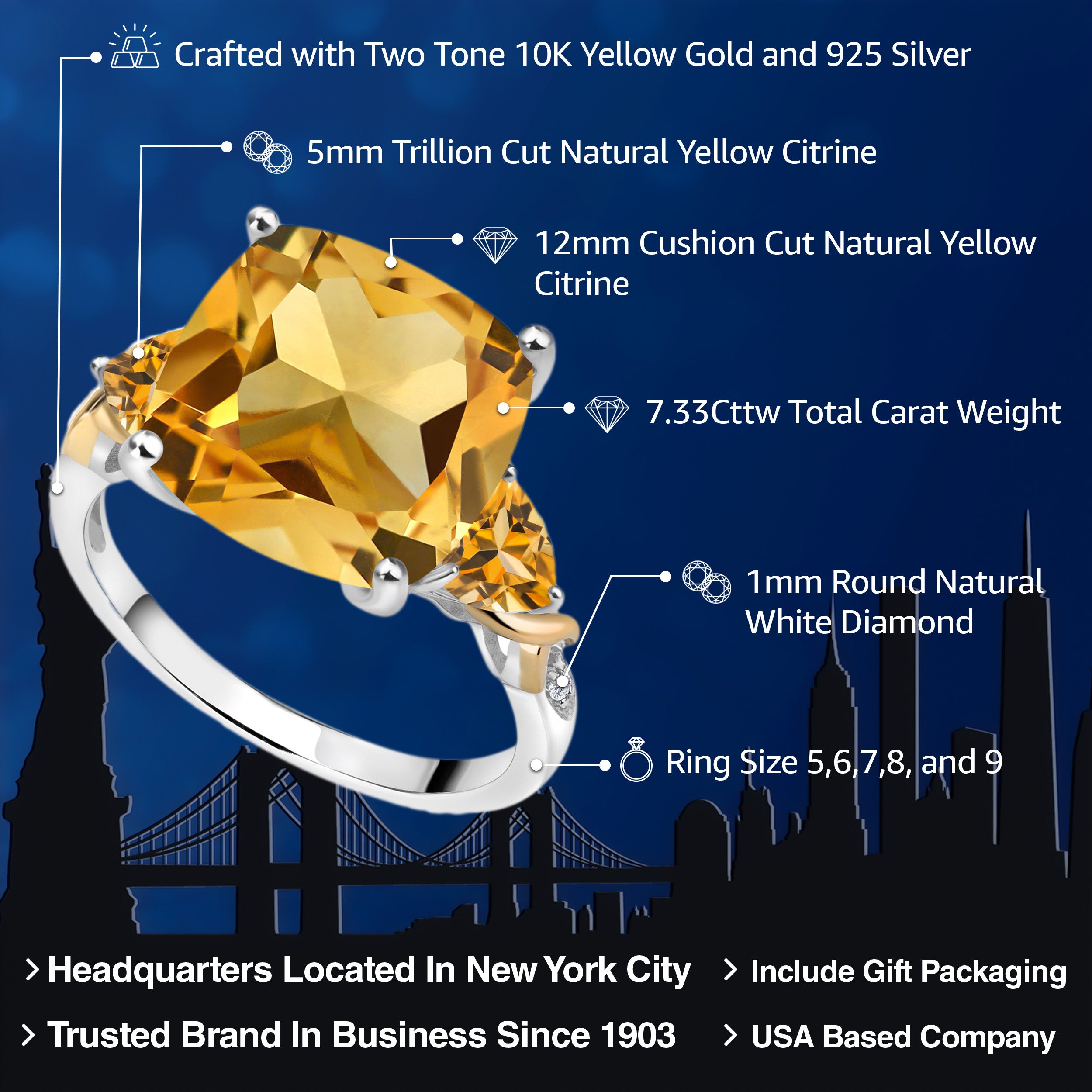 Ring in 925 Sterling Silver and 10K Yellow Gold