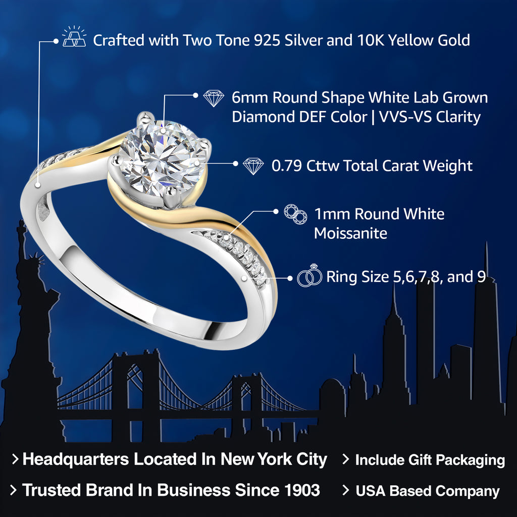 Lab Grown Diamond and Moissanite_5_Ring in 925 Sterling Silver and 10K Yellow Gold