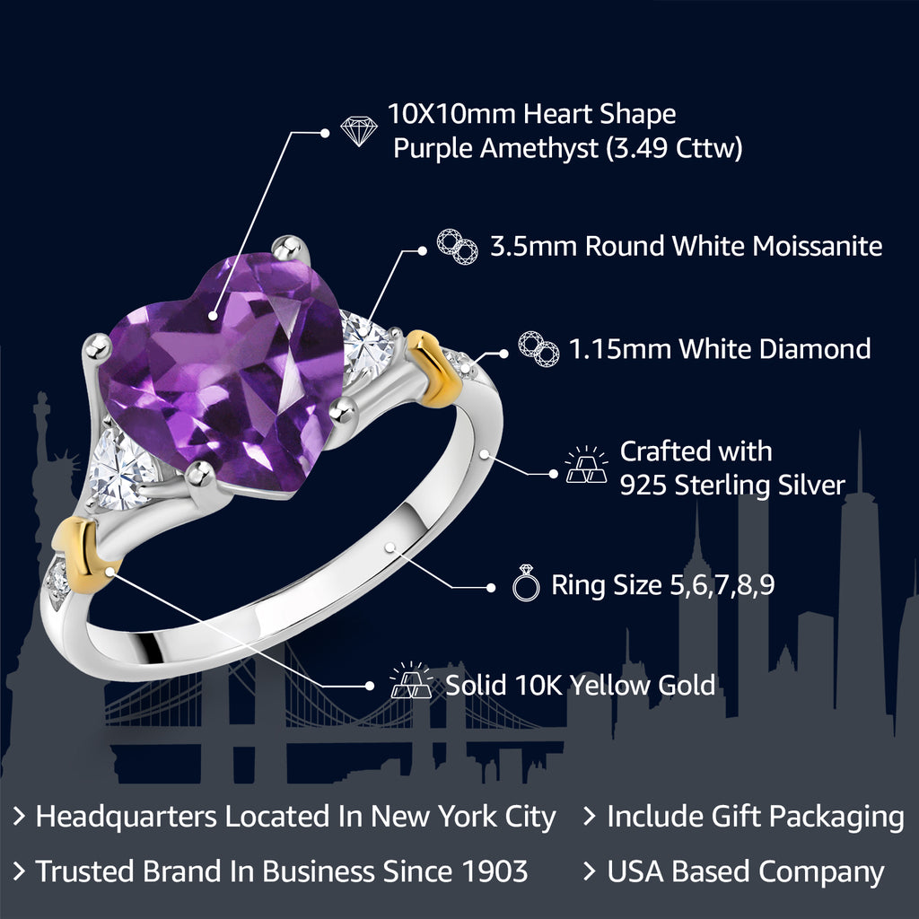 Amethyst - February_7_Ring in 925 Sterling Silver and 10K Yellow Gold