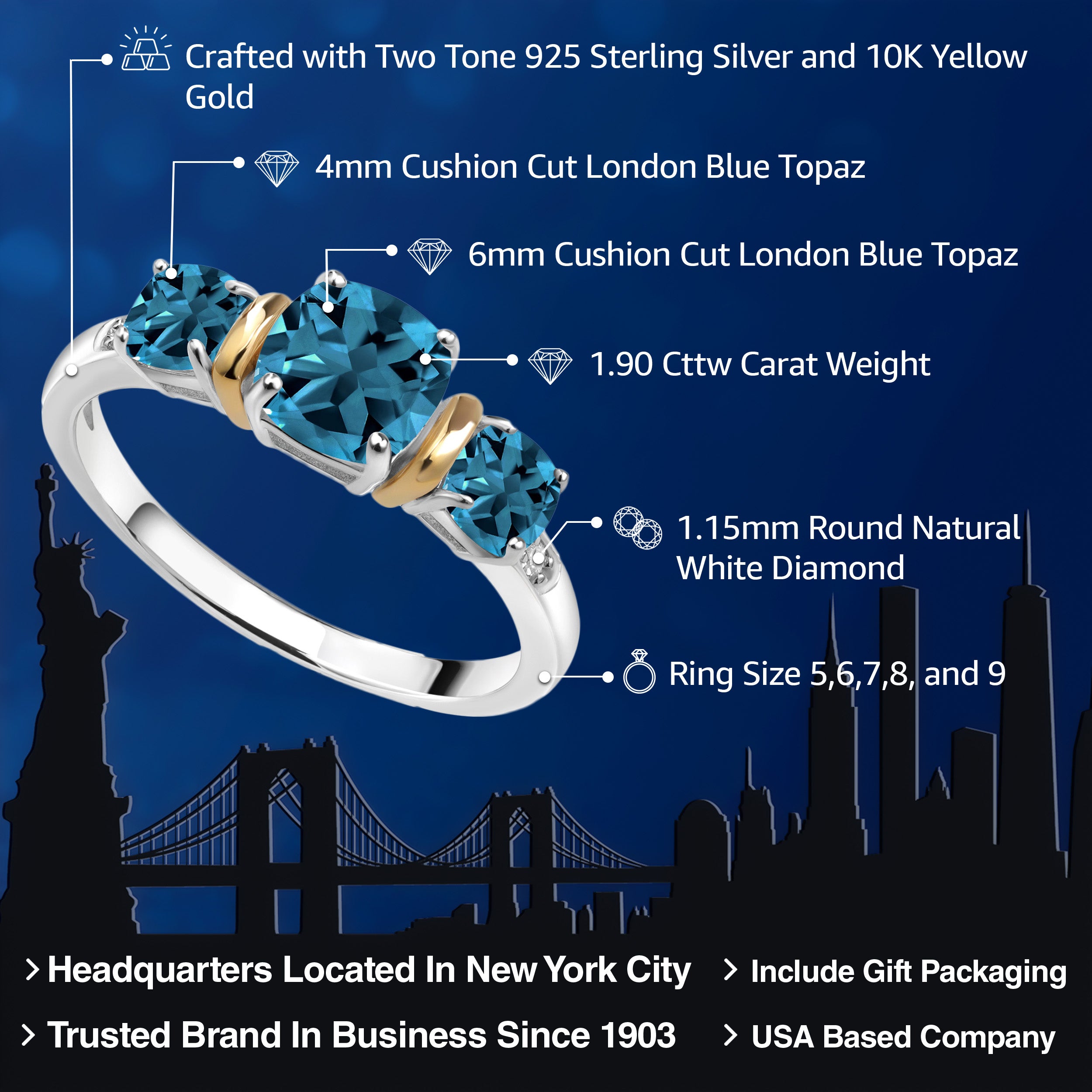 Ring in 925 Sterling Silver and 10K Yellow Gold