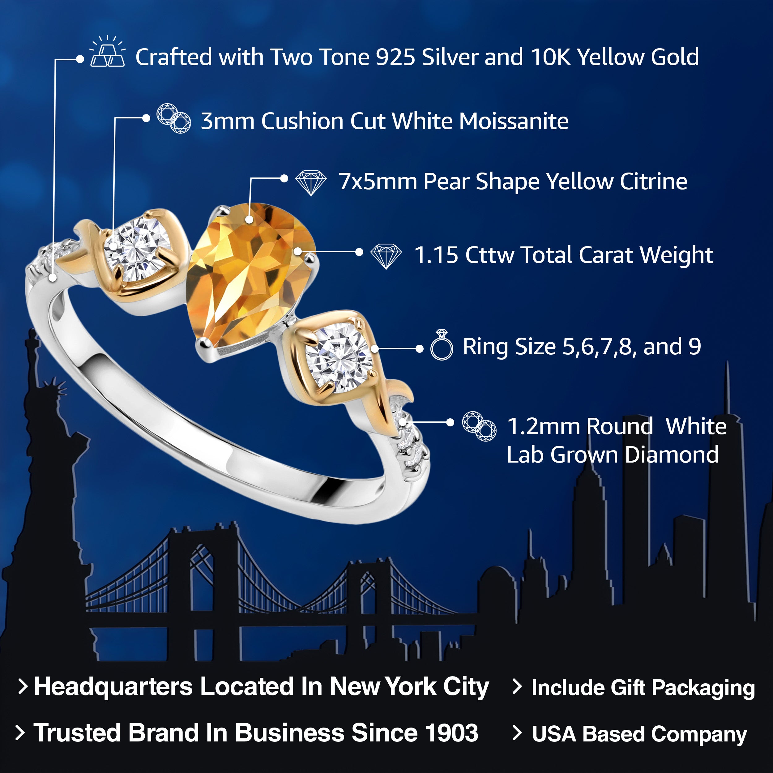 Ring in 925 Sterling Silver and 10K Yellow Gold