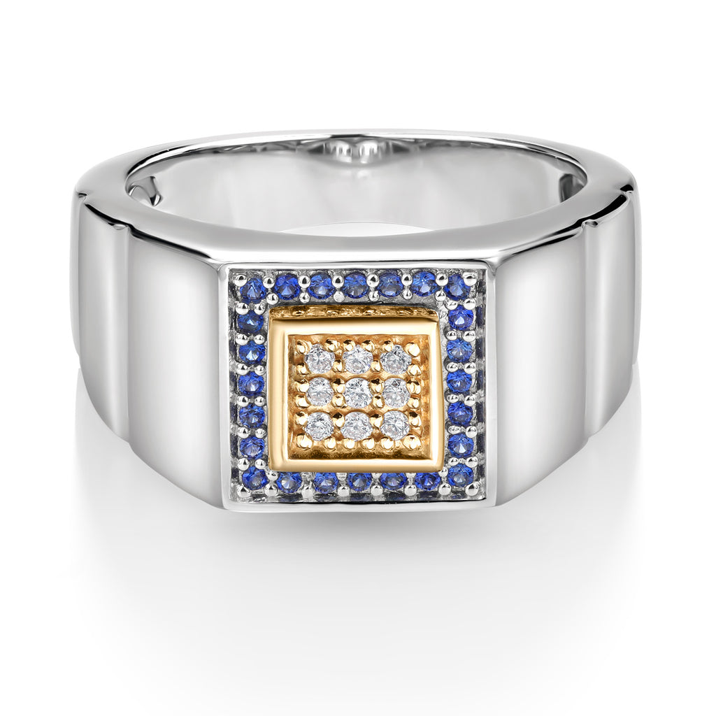 Lab Grown Diamond - Blue Created Sapphire_9_Ring in 925 Sterling Silver and 10K Yellow Gold