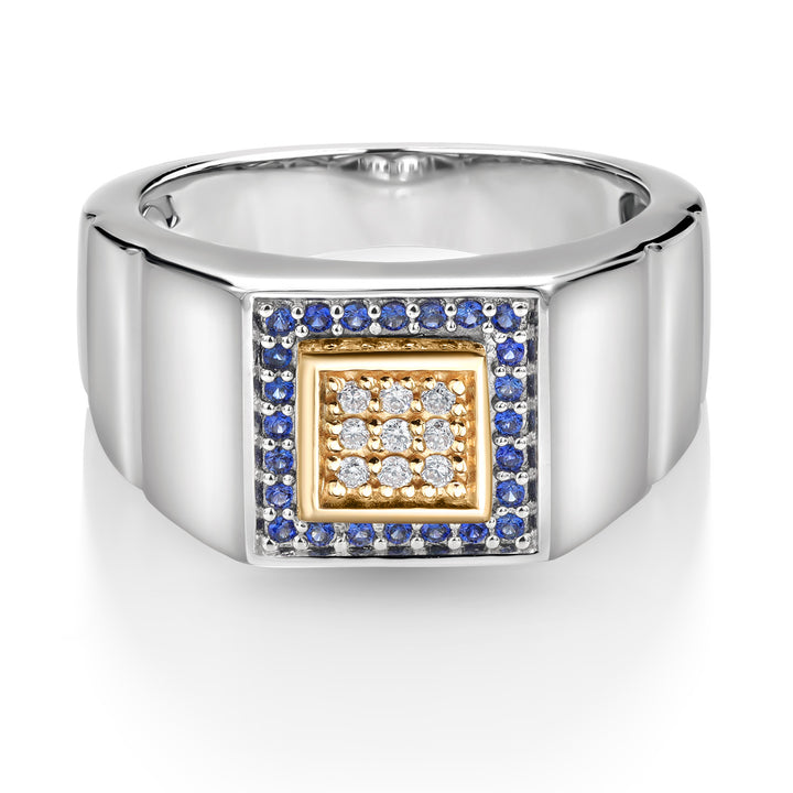 Lab Grown Diamond - Blue Created Sapphire_10_Ring in 925 Sterling Silver and 10K Yellow Gold