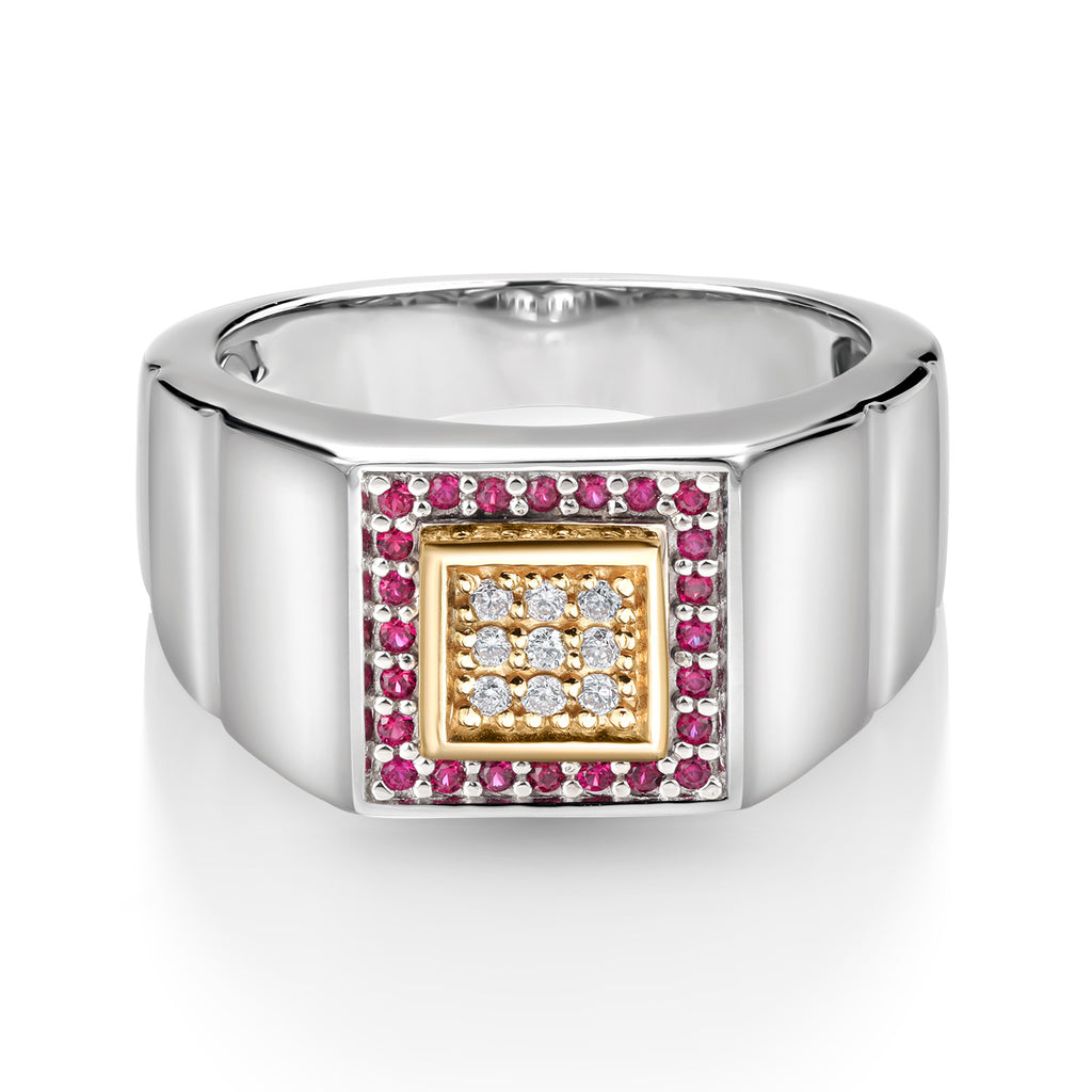 Lab Grown Diamond - Created Ruby_11_Ring in 925 Sterling Silver and 10K Yellow Gold
