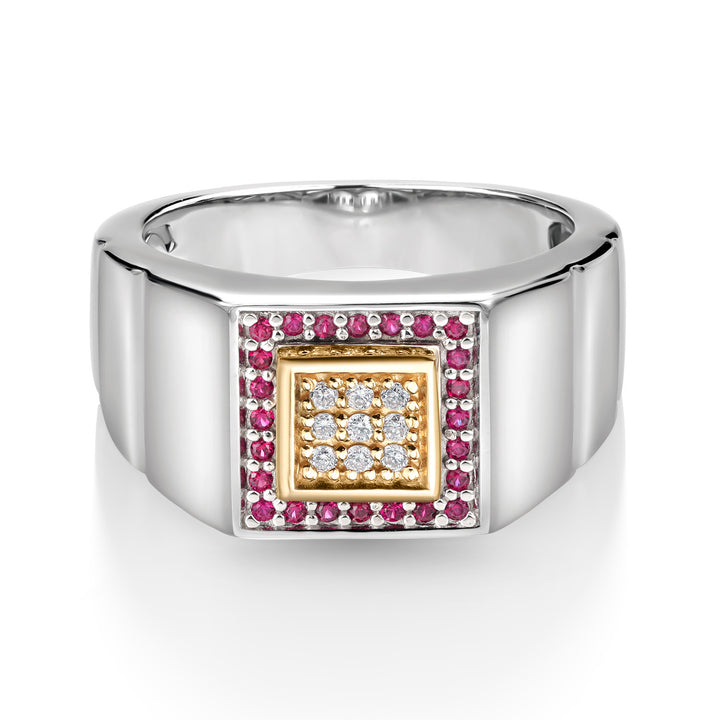 Lab Grown Diamond - Created Ruby_10_Ring in 925 Sterling Silver and 10K Yellow Gold