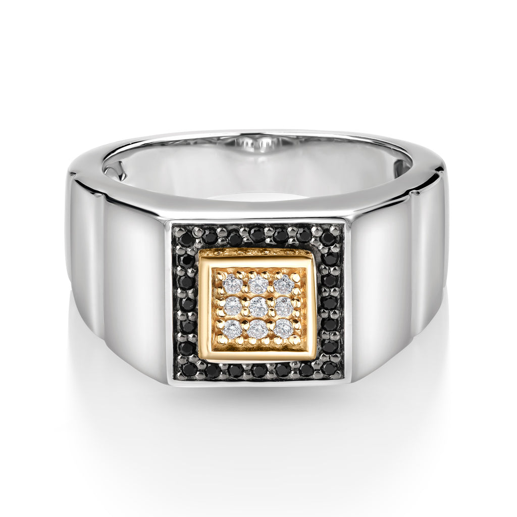 Lab Grown Diamond - Black Spinel_9_Ring in 925 Sterling Silver and 10K Yellow Gold