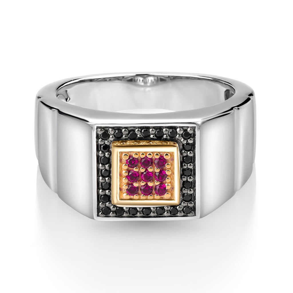 Created Ruby and Black Spinel_13_Ring in 925 Sterling Silver and 10K Yellow Gold