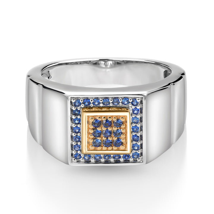 Blue Created Sapphire - September_11_Ring in 925 Sterling Silver and 10K Yellow Gold