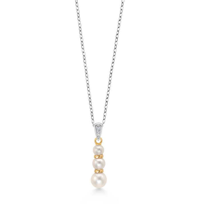 925 Sterling Silver and 10K Yellow Gold 4.5-5MM Cultured Freshwater Pearl and White Lab Grown Diamond Pendant Necklace For Women with 18 Inch Chain