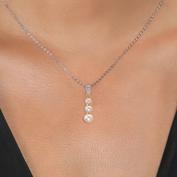 925 Sterling Silver and 10K Yellow Gold 4.5-5MM Cultured Freshwater Pearl and White Lab Grown Diamond Pendant Necklace For Women with 18 Inch Chain