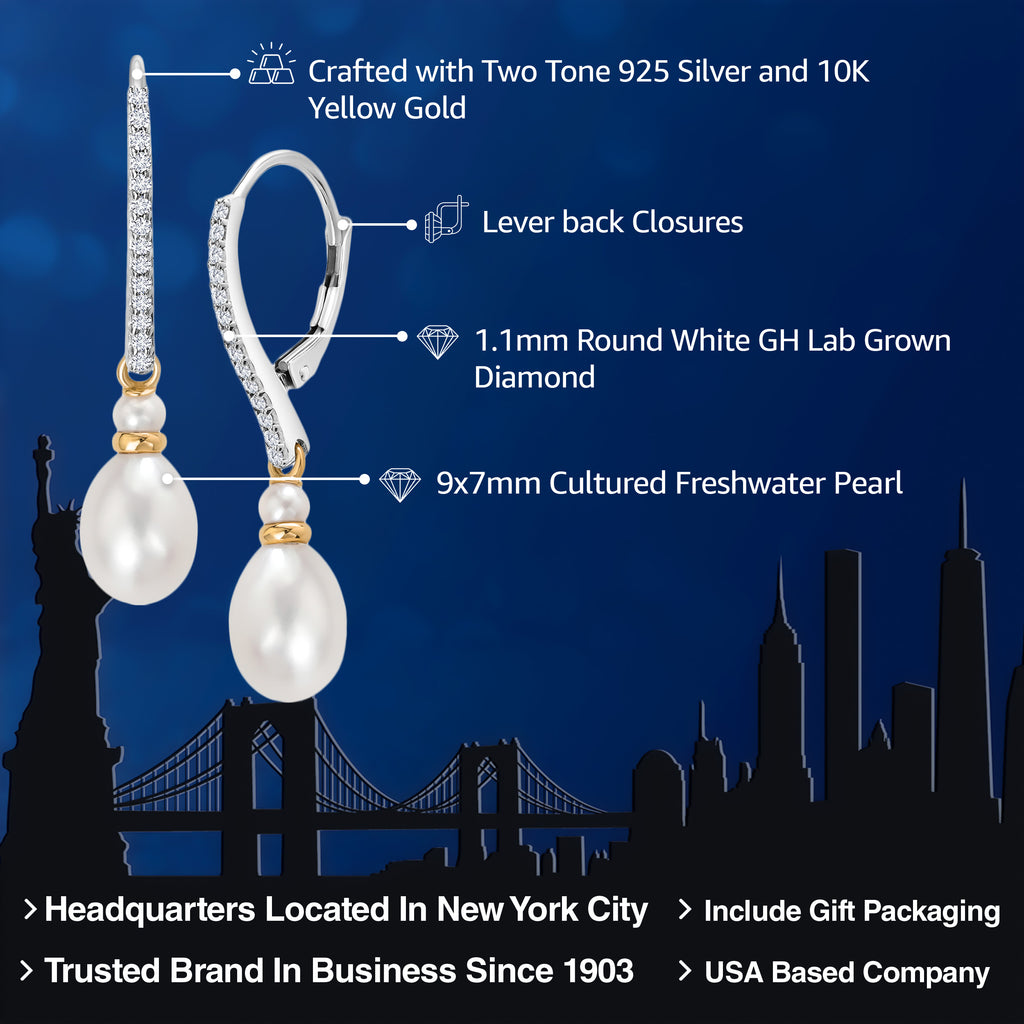 Earrings in 925 Sterling Silver and 10K Yellow Gold