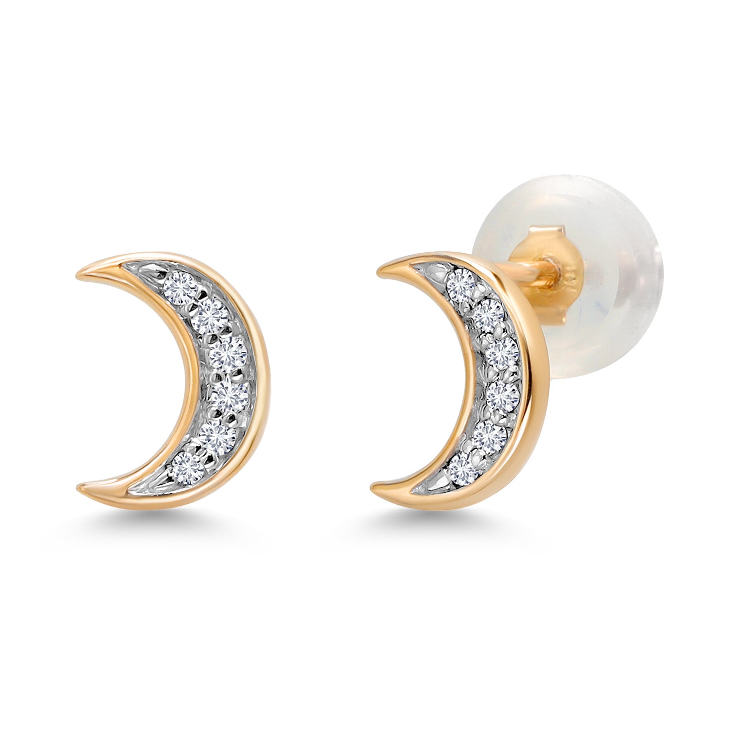 10K Yellow Gold White Lab Grown Diamond Crescent Half Moon Stud Earrings | Gold Earrings For Women Men