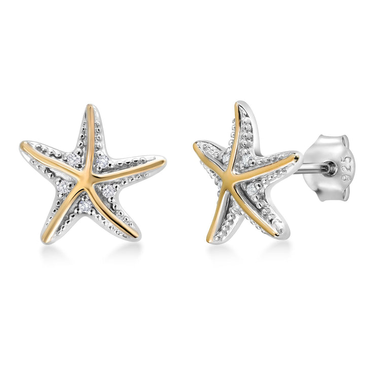 925 Sterling Silver and 10K Yellow Gold White Lab Grown Diamond Starfish Stud Earrings For Women (E-F Color and VVS-VS Clarity, 12X12MM)