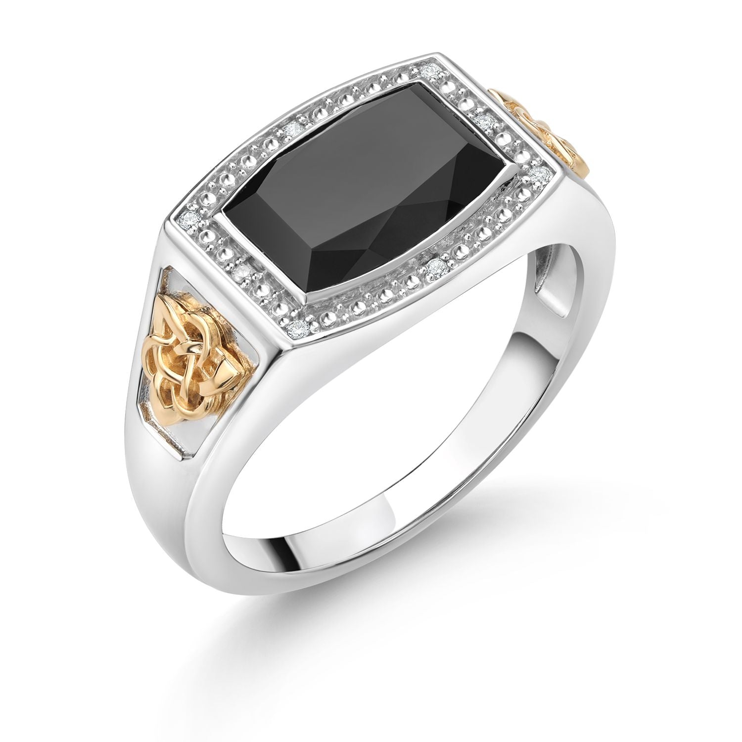 4.51 Cttw Black Onyx and White Lab Grown Diamond Ring For Men Set In 925 Silver and 10K Yellow Gold | Emerald Cut 11X8MM | Available In Size 7, 8, 9, 10, 11, 12, 13