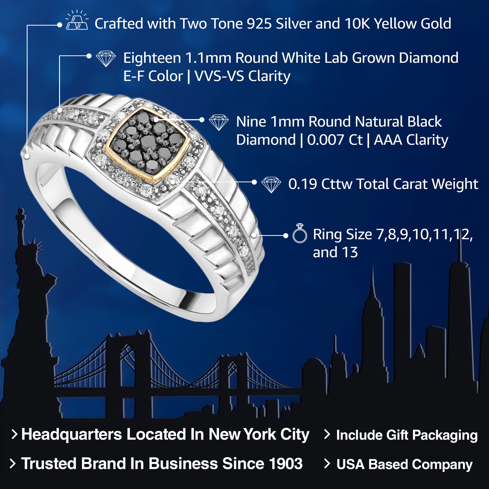 Ring in 925 Sterling Silver and 10K Yellow Gold