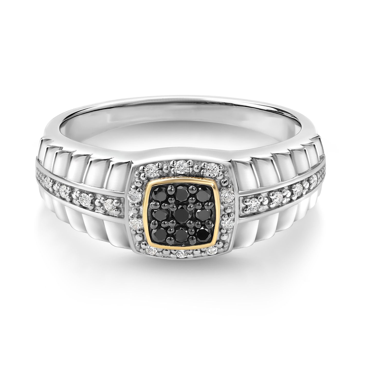 Men's 925 Silver and 10K Yellow Gold White Lab Grown Diamond and Black Diamond Ring (0.19 Cttw, Available In Size 7, 8, 9, 10, 11, 12, 13)