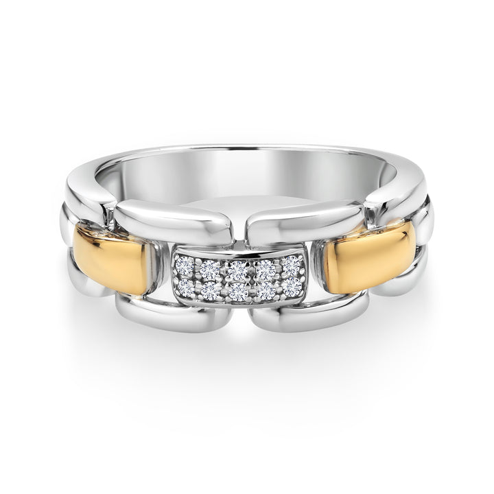 Men's 925 Sterling Silver and 10K Yellow Gold White Lab Grown Diamond Band Two Tone Ring | 7MM Width | Available in Size 5 to 13