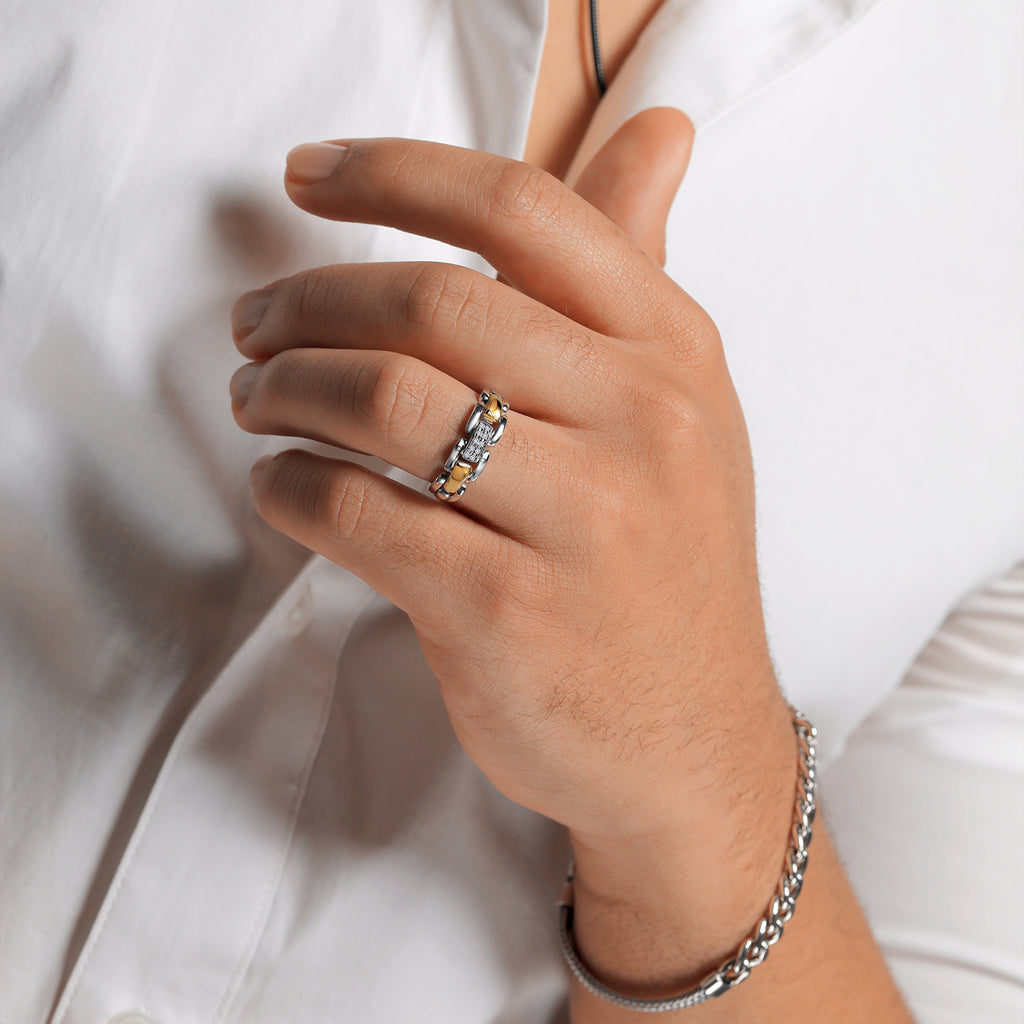 Ring in 925 Sterling Silver and 10K Yellow Gold