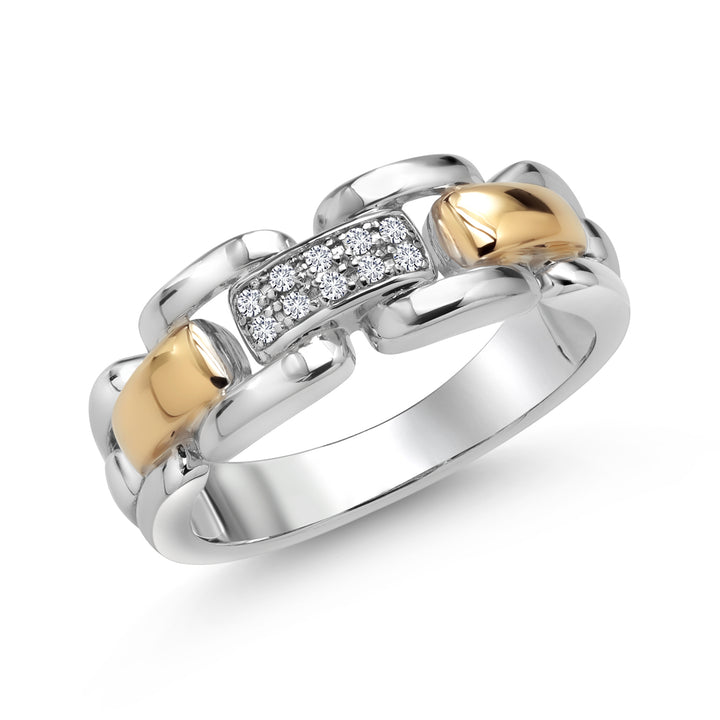 Men's 925 Sterling Silver and 10K Yellow Gold White Lab Grown Diamond Band Two Tone Ring | 7MM Width | Available in Size 5 to 13