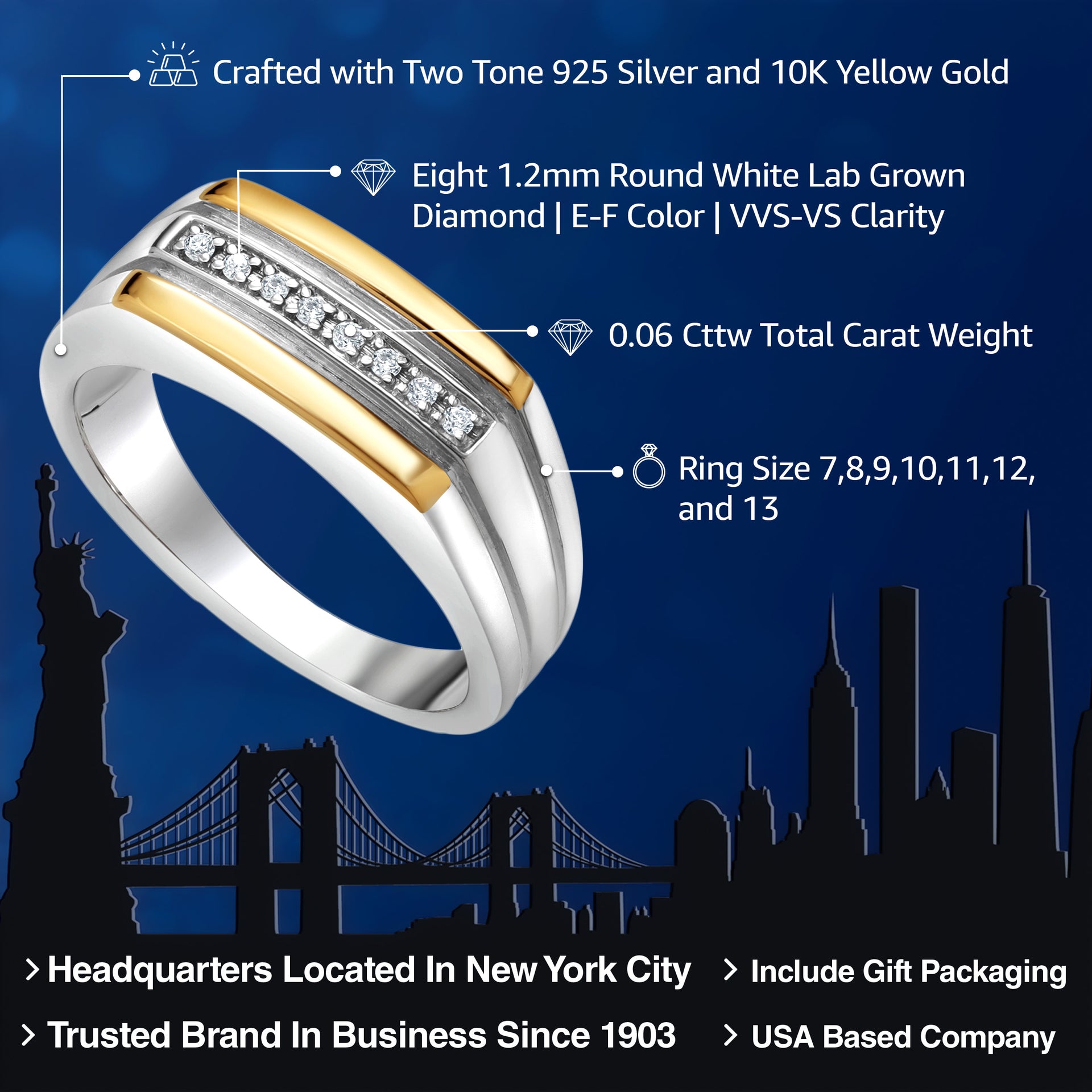 Ring in 925 Sterling Silver and 10K Yellow Gold