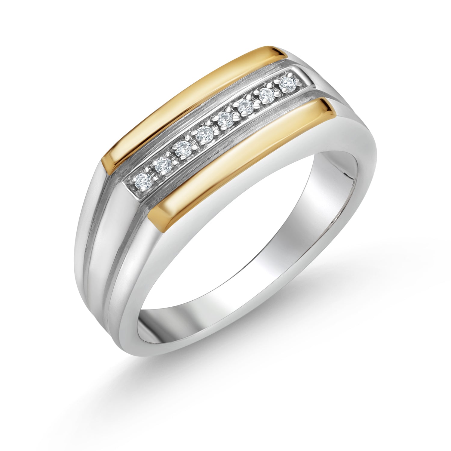 Men's 925 Sterling Silver and 10K Yellow Gold White Lab Grown Diamond Ring (8MM Width, Available in Size 7,8,9,10,11,12,13)