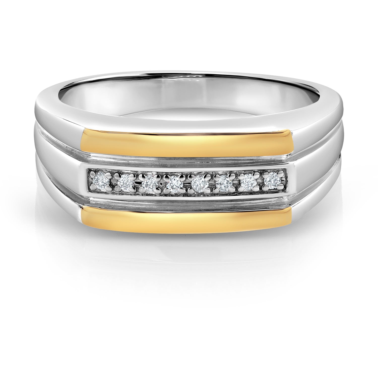 Men's 925 Sterling Silver and 10K Yellow Gold White Lab Grown Diamond Ring (8MM Width, Available in Size 7,8,9,10,11,12,13)