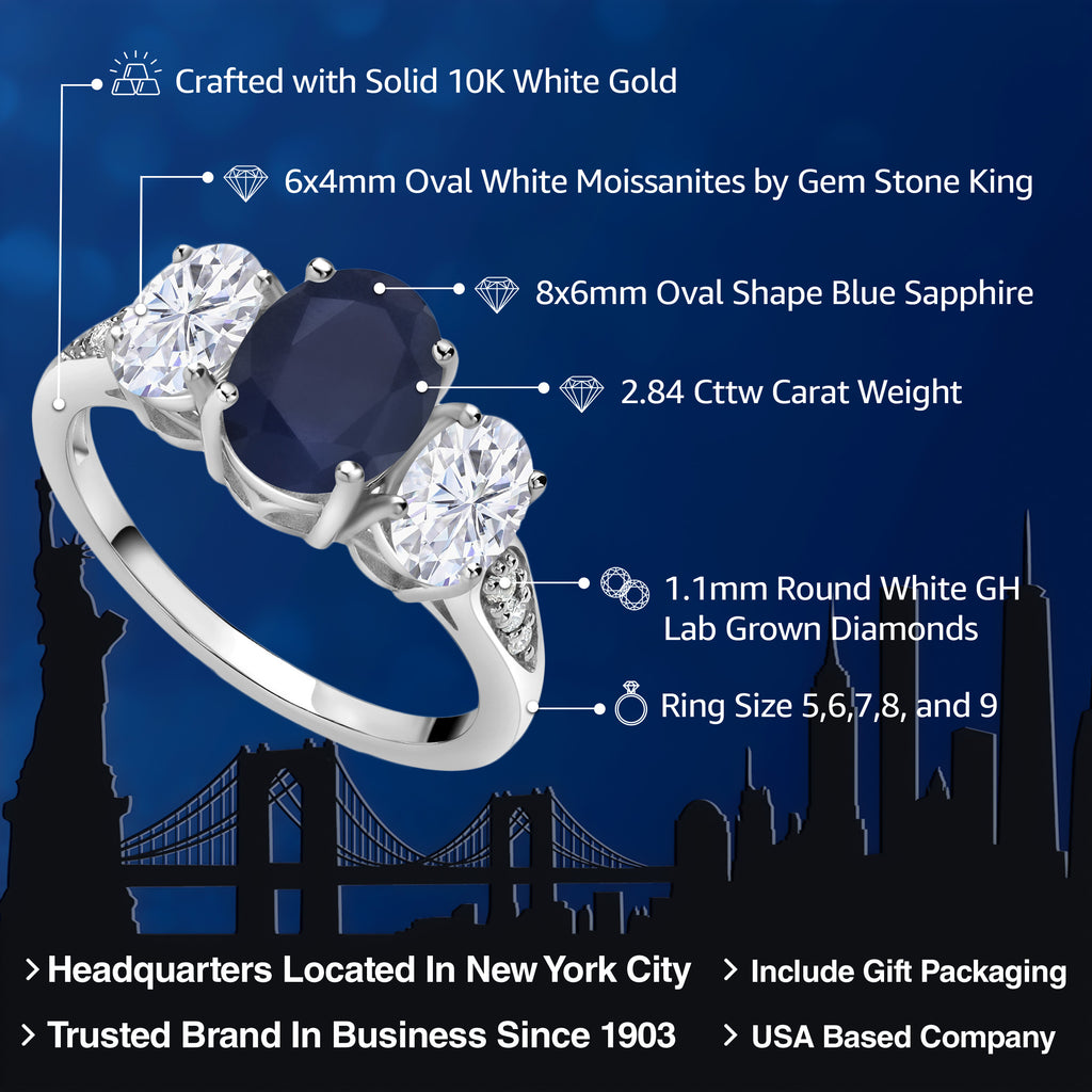 Sapphire - Moissanite and Lab Grown Diamond_7_Ring in 10K White Gold