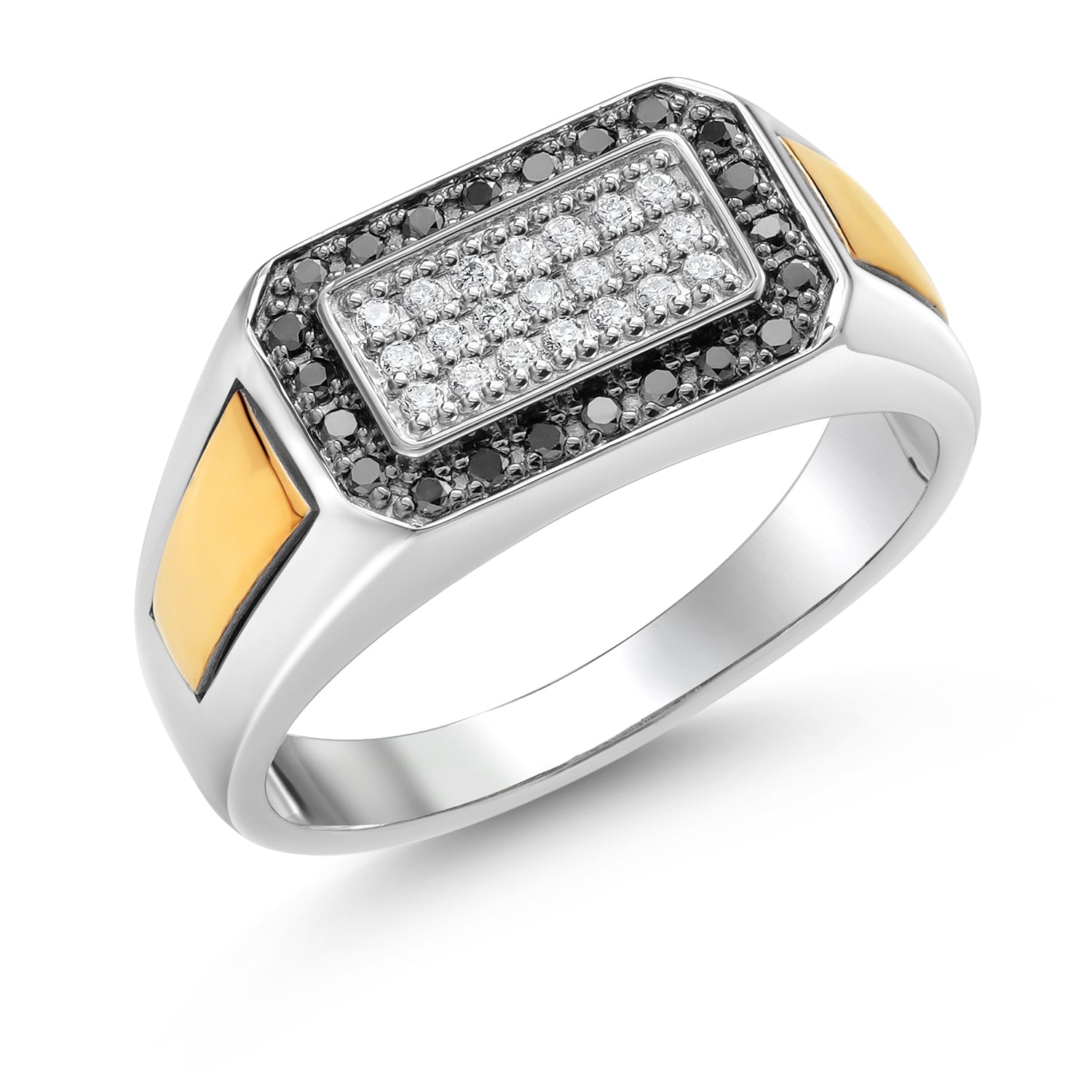 Men's 925 Sterling Silver and 10K Yellow Gold Black Diamond and White Lab Grown Diamond Ring (0.43 Cttw, 9.5MM Width, Available in Size 7,8,9,10,11,12,13)