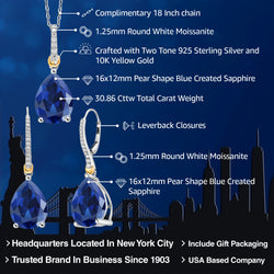 Pendant Earrings Set in 925 Sterling Silver and 10K Yellow Gold