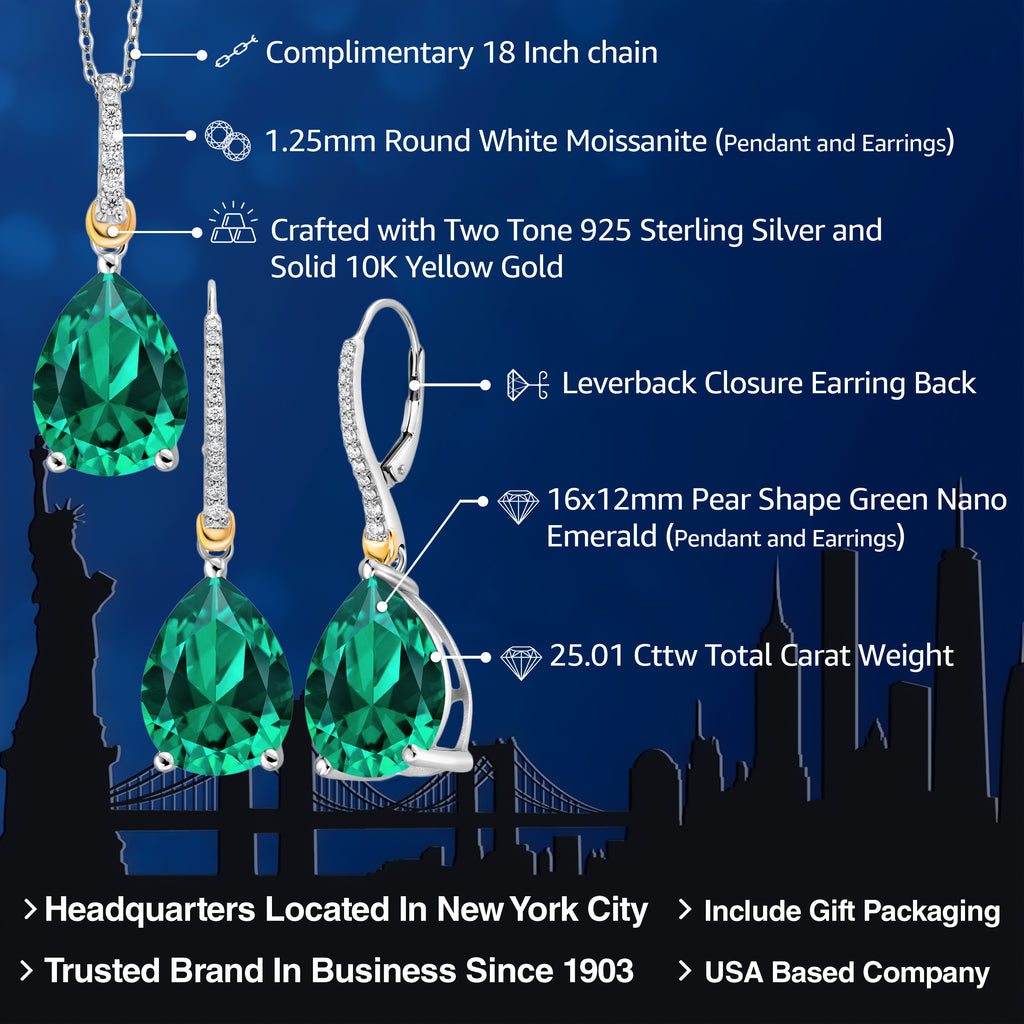 Pendant Earrings Set in 925 Sterling Silver and 10K Yellow Gold