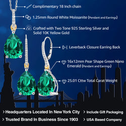 Pendant Earrings Set in 925 Sterling Silver and 10K Yellow Gold