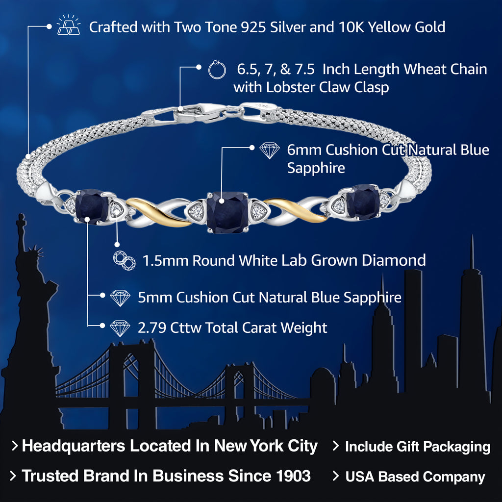 Sapphire - September_Bracelet in 925 Sterling Silver and 10K Yellow Gold