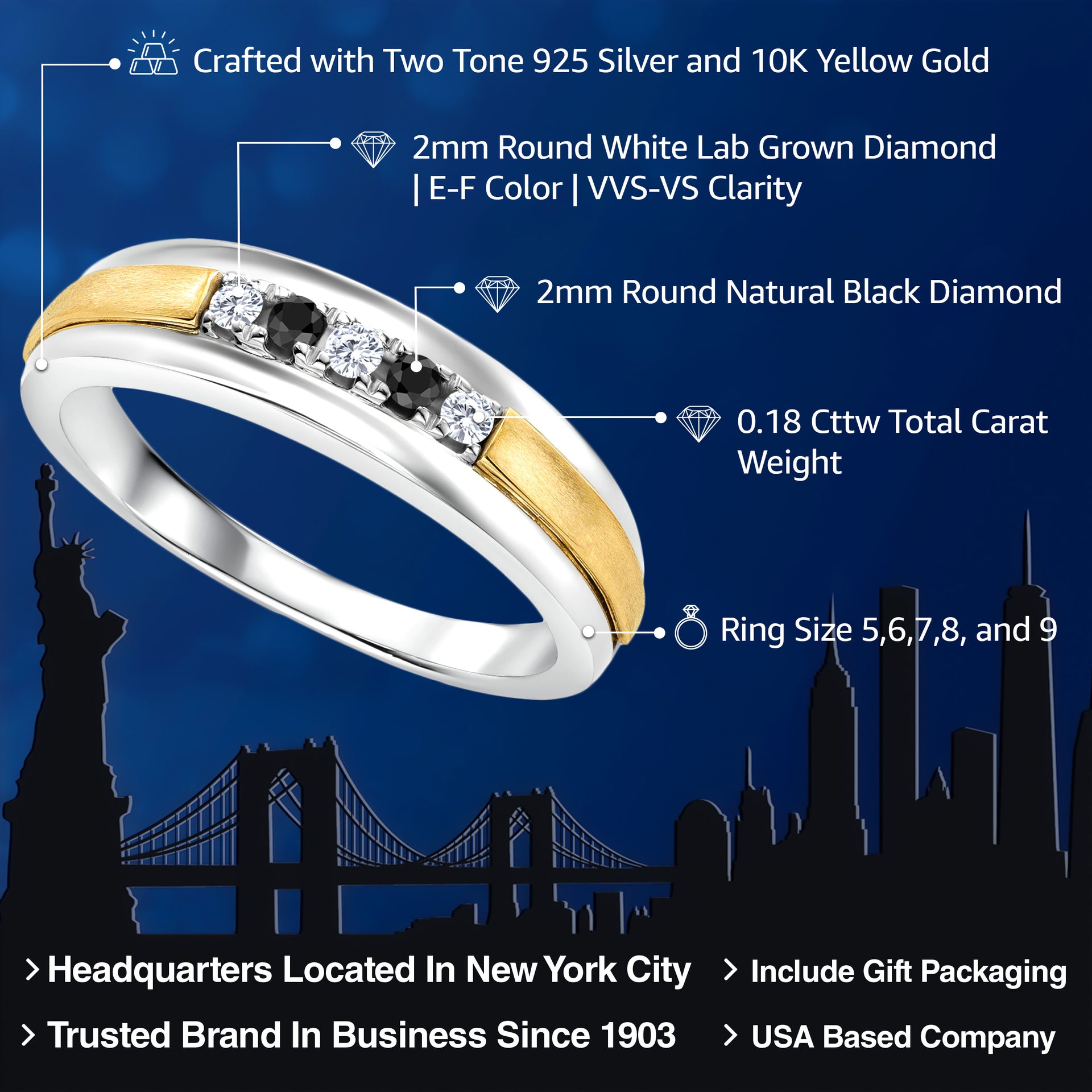 Ring in 925 Sterling Silver and 10K Yellow Gold